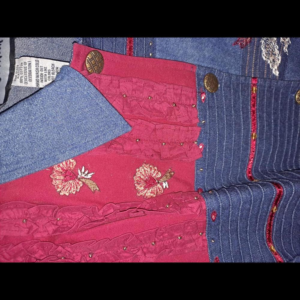 Indigo Moon Bleu And Red Patchwork Button Up 100%… - image 5